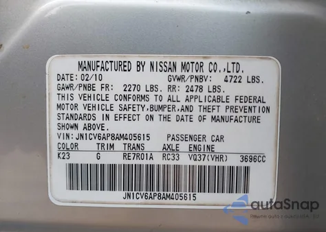 2010 Infiniti G37 from USA, damaged, VIN JN1CV6AP8AM405615